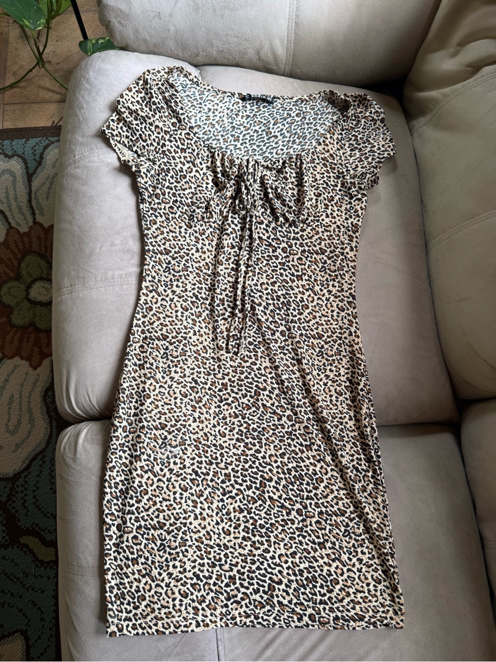 SHEIN Leopard Print Mini Dress - Tan, Black, Cream